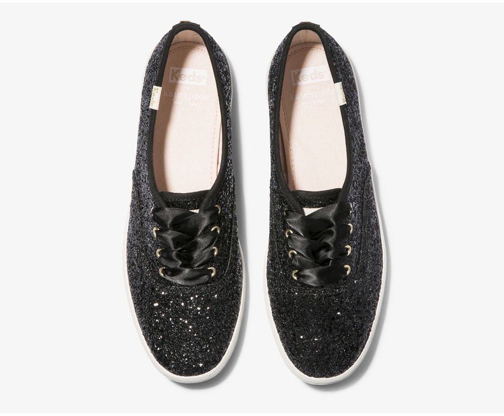 Womens Keds Sneakers - Kate Spade new york Champion Glitter - Black - 4523-LGWKQ